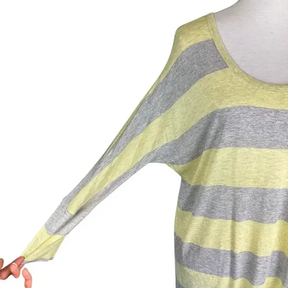 SOFT Joie Gray Yellow Stripe Y2K 2000s Layering 3/4 Sleeve Cozy Top Shirt - Picture 5 of 12